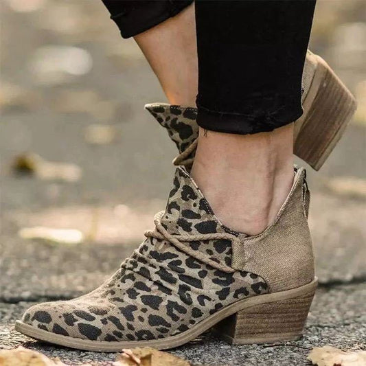 Kvinder Efterår Vinter Tyk Hæl Leopardprint Støvler