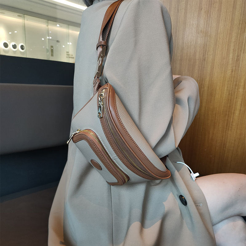 Dame Contrastfarvet Blødt Læder Skuldertaske med Stor Kapacitet og Lille Bærbar Crossbody-taske i Trendy Design