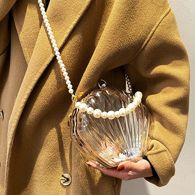 Transparent Shell Bag Box Bag Pearl Female Messenger Shoulder Retro Texture