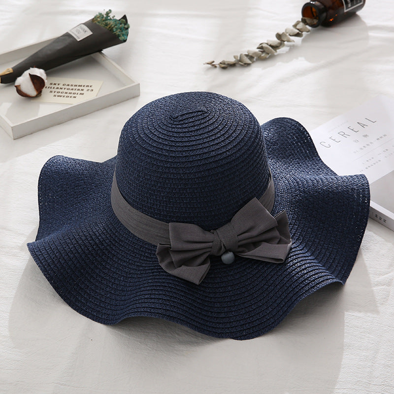 Women's Korean-style Bowknot Pearl Straw Hat