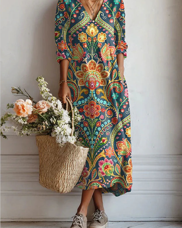 Women's Loose-fitting Fashion V-neck Printed Dress