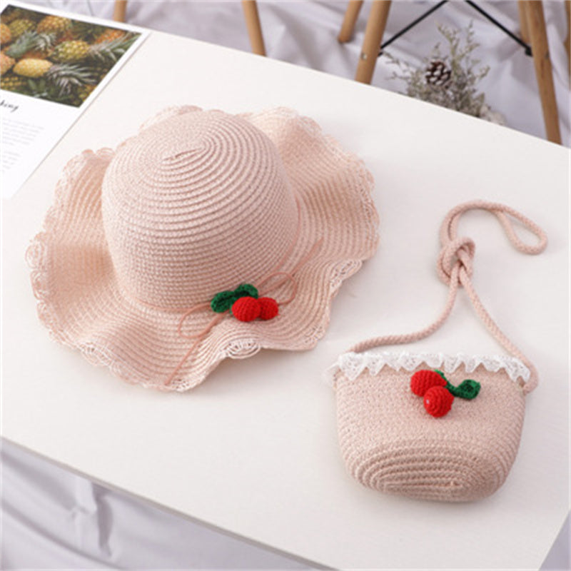 Children's Big Brim Shade Beach Straw Hat Bag