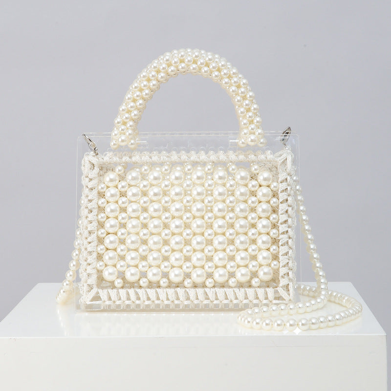 Handmade beaded woven pearl handbag