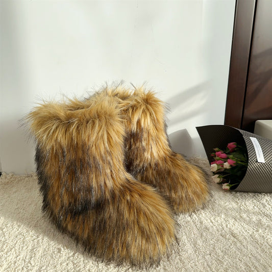 Women's Closed Toe Warm Fluffy Plush Snow Boots