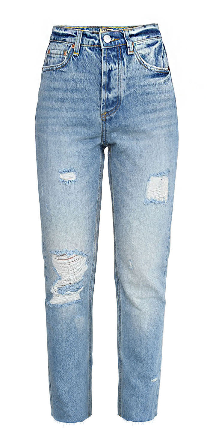 Washed cat whiskers straight frayed jeans