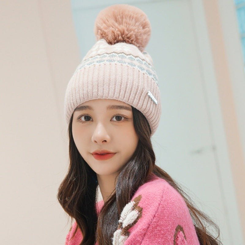 Ladies Fashion Ball Thread Ear Protection Hat
