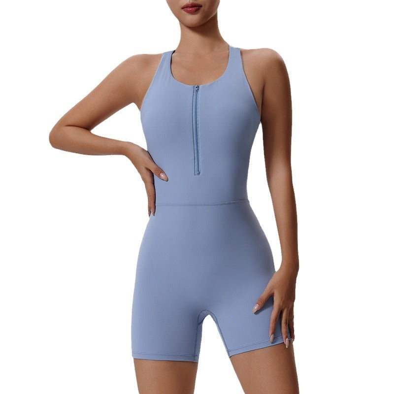 Women's Summer Yoga Zipper Backless Jumpsuit