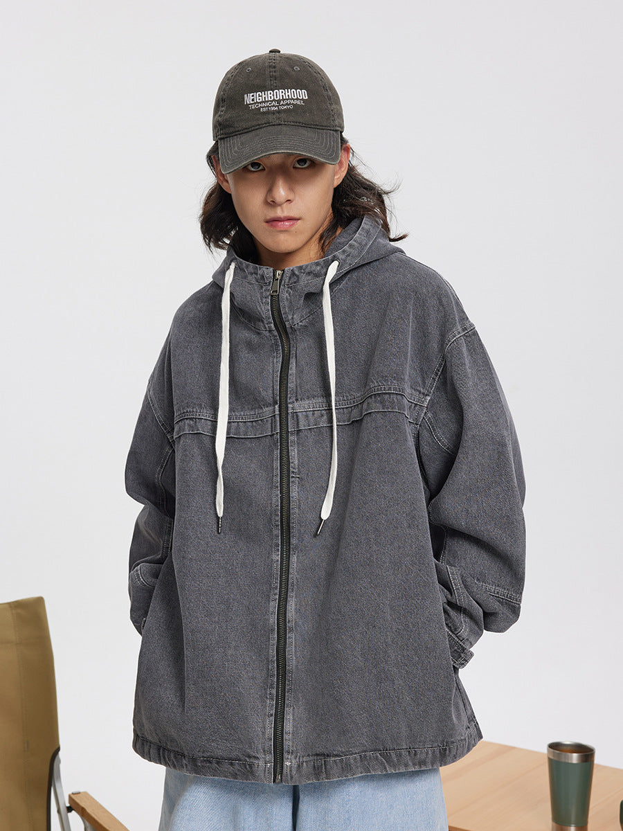 Men's And Women's Fashion Retro Denim Hooded Jacket Top