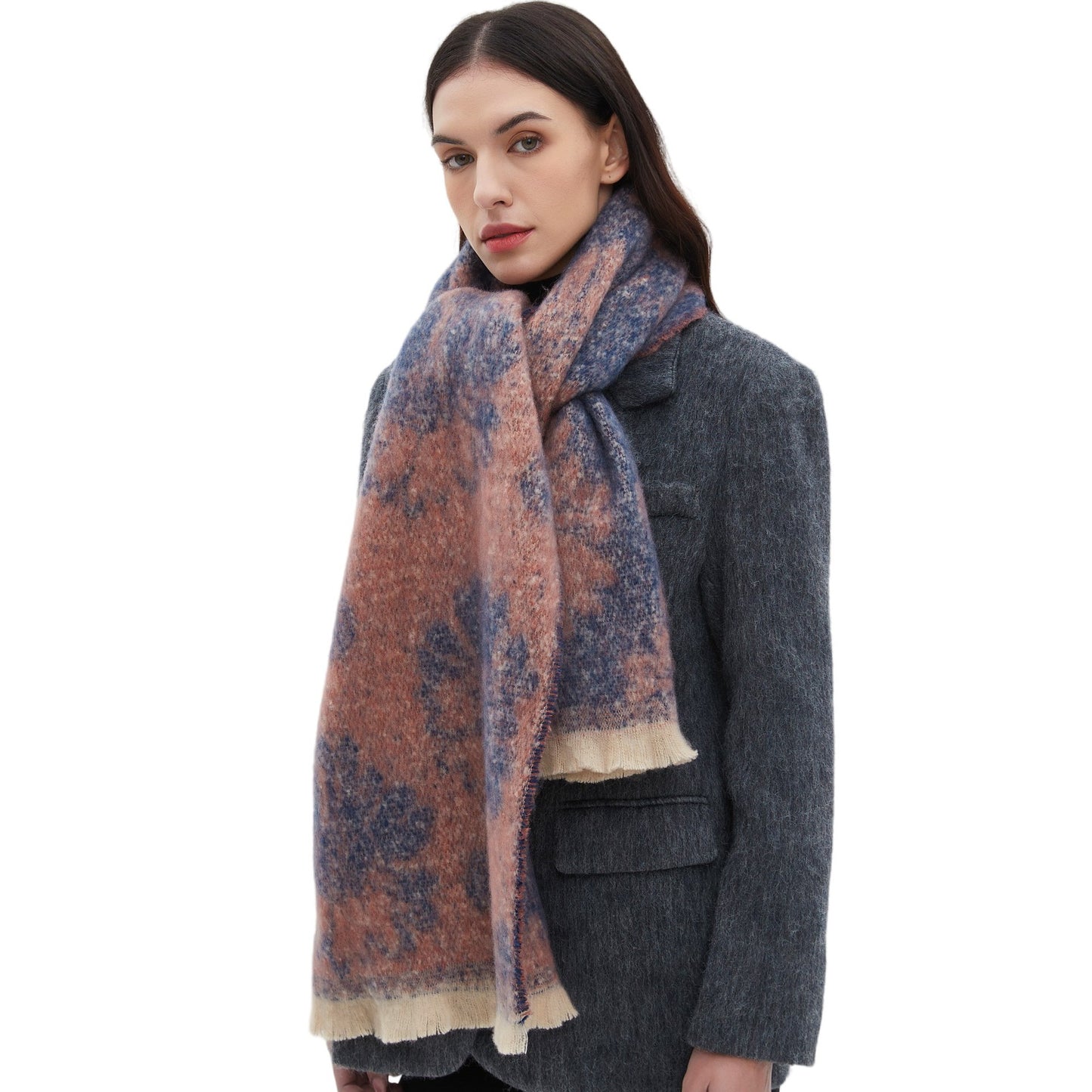 Efterårs- og vinter-jacquard-tørklæde til mænd og kvinder med kort skægblomstermønster