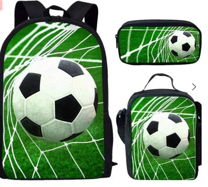 Football Print Children's Three-piece Backpack Satchel Big Pen Bag Student Backpack