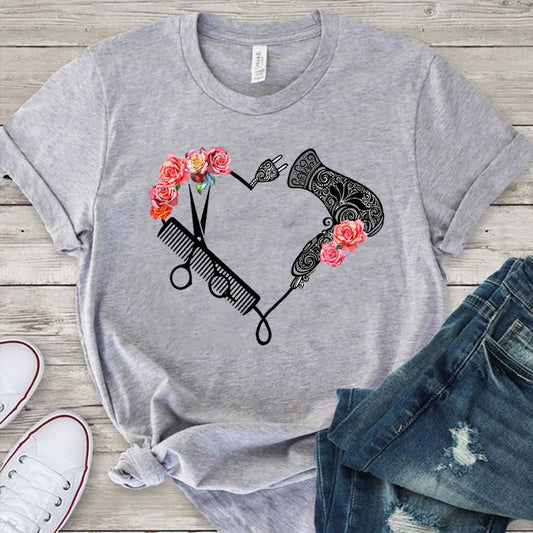 Fashion Hair Dryer Print Street Hipster Loose Ladies Top
