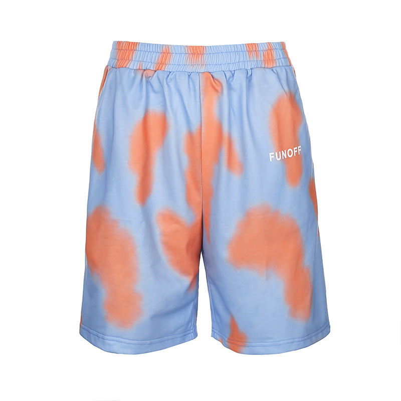 Tie-dyed elastic loose high waist hot pants