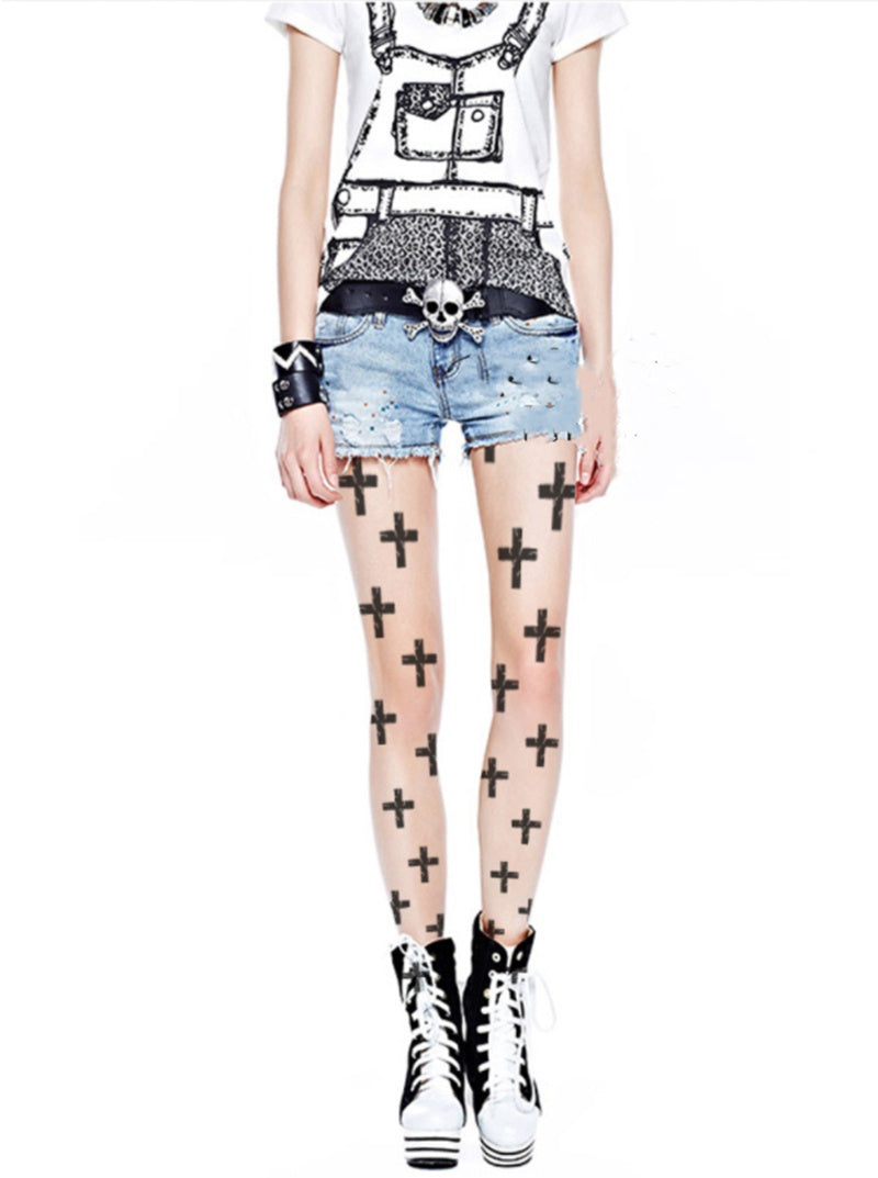 Crack cross 3d print pantyhose thin summer tattoo pantyhose wholesales
