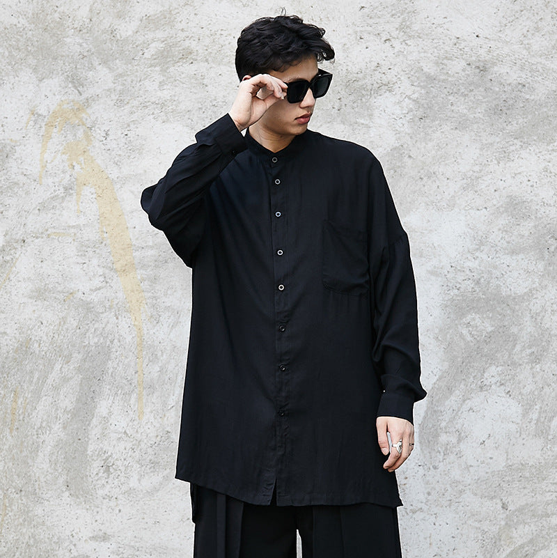 Loose dark men's silky shirt