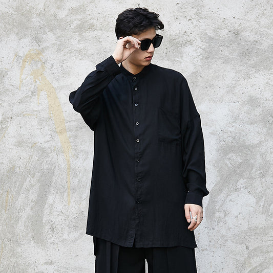 Loose dark men's silky shirt