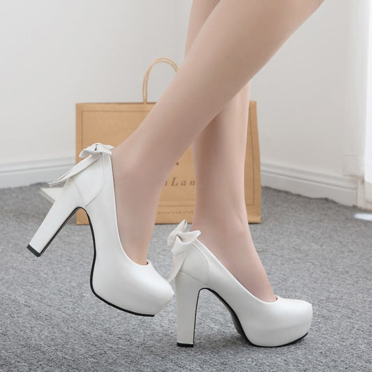 Round toe bow high heels