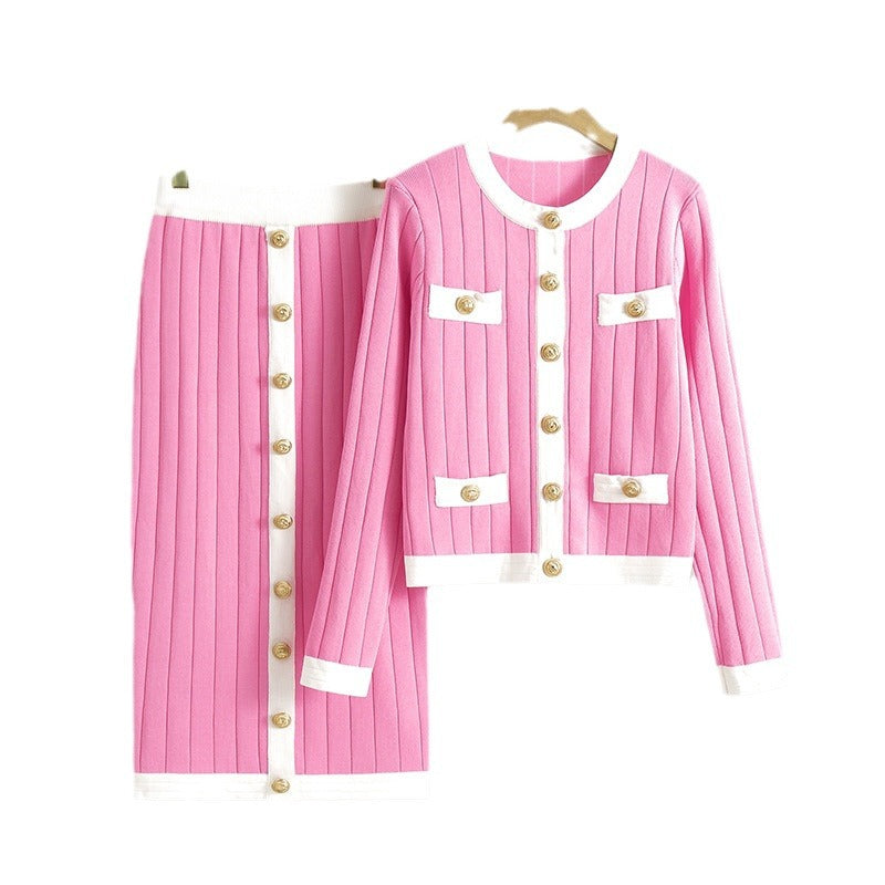 Skirt Knitted Cardigan Two-piece Set Dress For Women Autumn And Winter