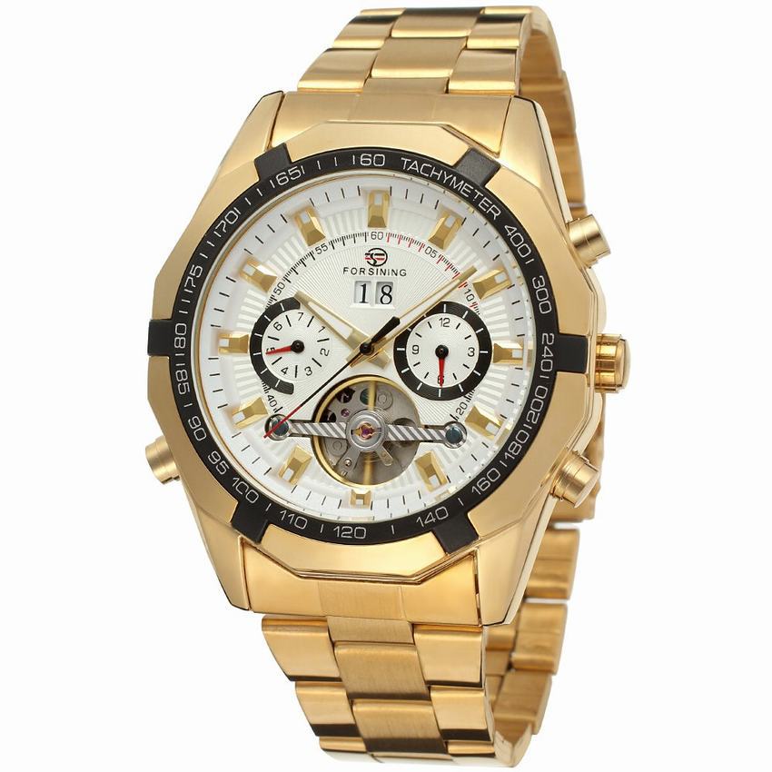 FORSININGautomatic Mechanical Watch Steel Belt Tourbillon Hollow Through The Bottom Waterproof Men's Watch
