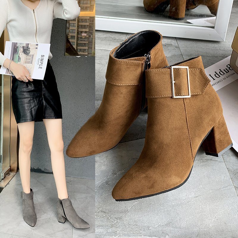 Korean Women's Short Boots With Pointed Toes
