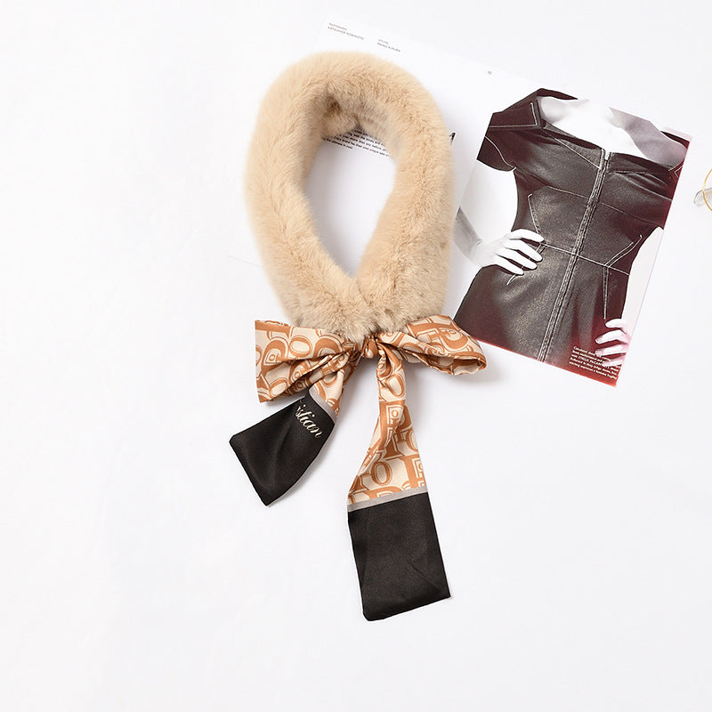 Faux Rex Rabbit Fur Ribbon Fur Collar Bowknot Bib