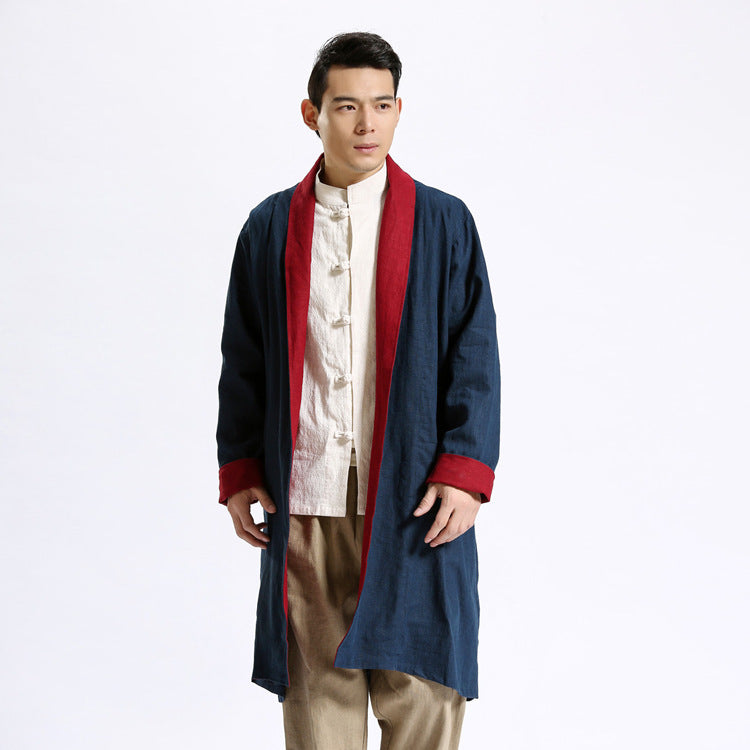 Linen solid color long men's cardigan