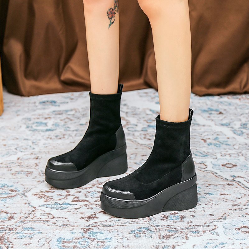 High-heeled wedge-heeled waterproof and warm cotton boots