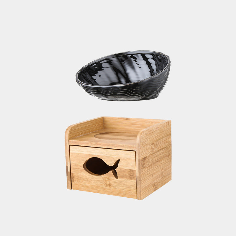 Ceramic neck cat bowl with oblique mouth