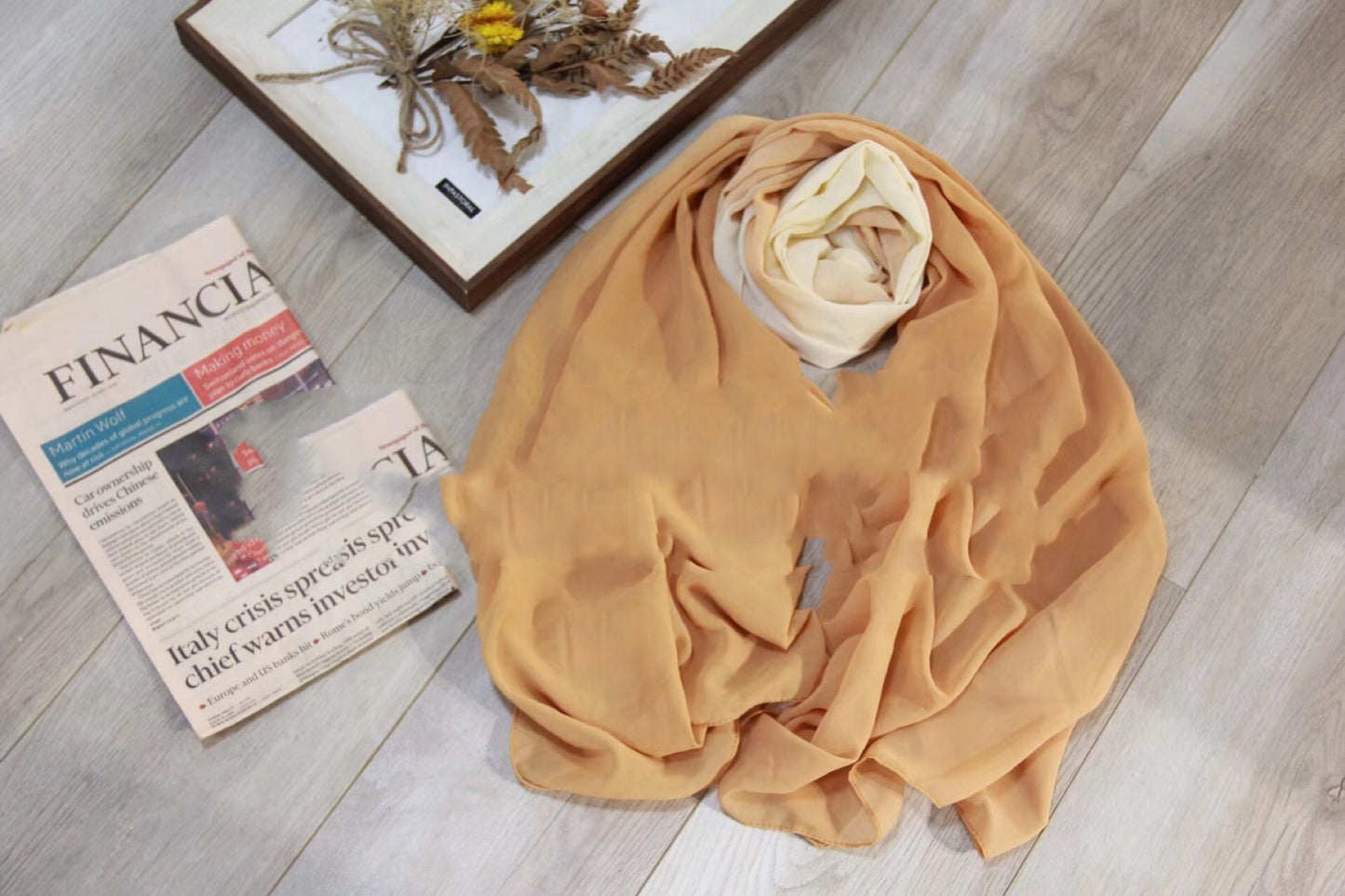Dyeing gradient pearl chiffon headscarf