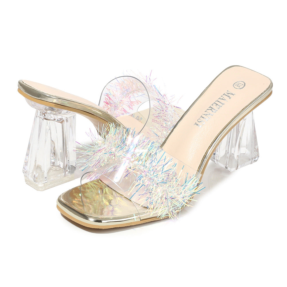 Color personality chunky heel sandals