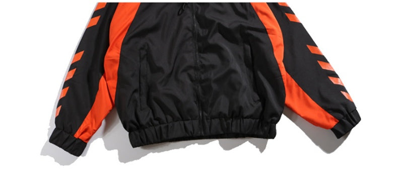 Retro String Standard Color Block Hooded Net Red Windbreaker