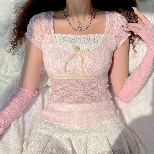 Spring New Women's Sweet Lace T-Shirt Top