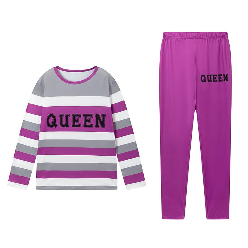 Round-neck Long Pants And Long-sleeve Digital-print Casual Two-piece Set