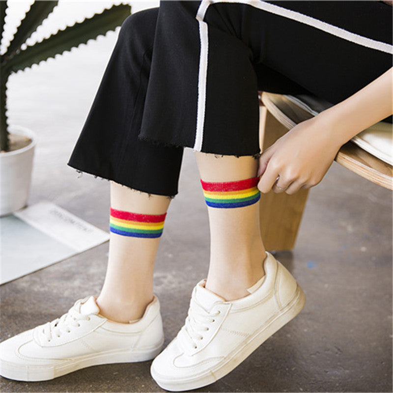 Rainbow striped crystal stockings