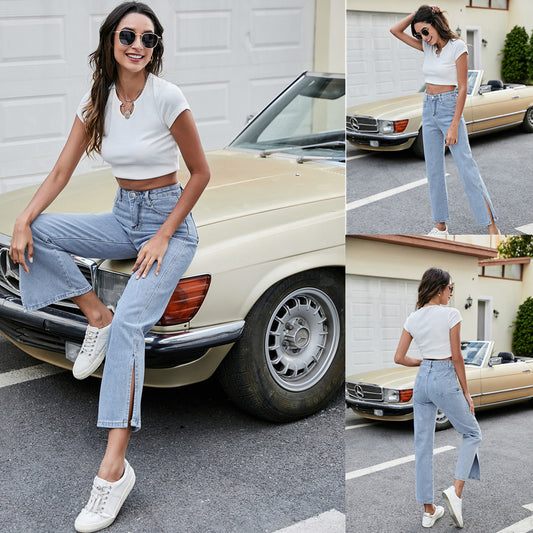 Afslappede jeans med sideslids, der passer til alt