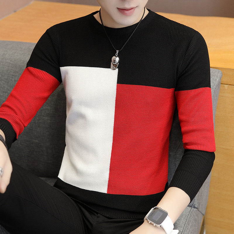 Korean Slim Top Men's Knitted Shirt Youth Round Neck Sweater