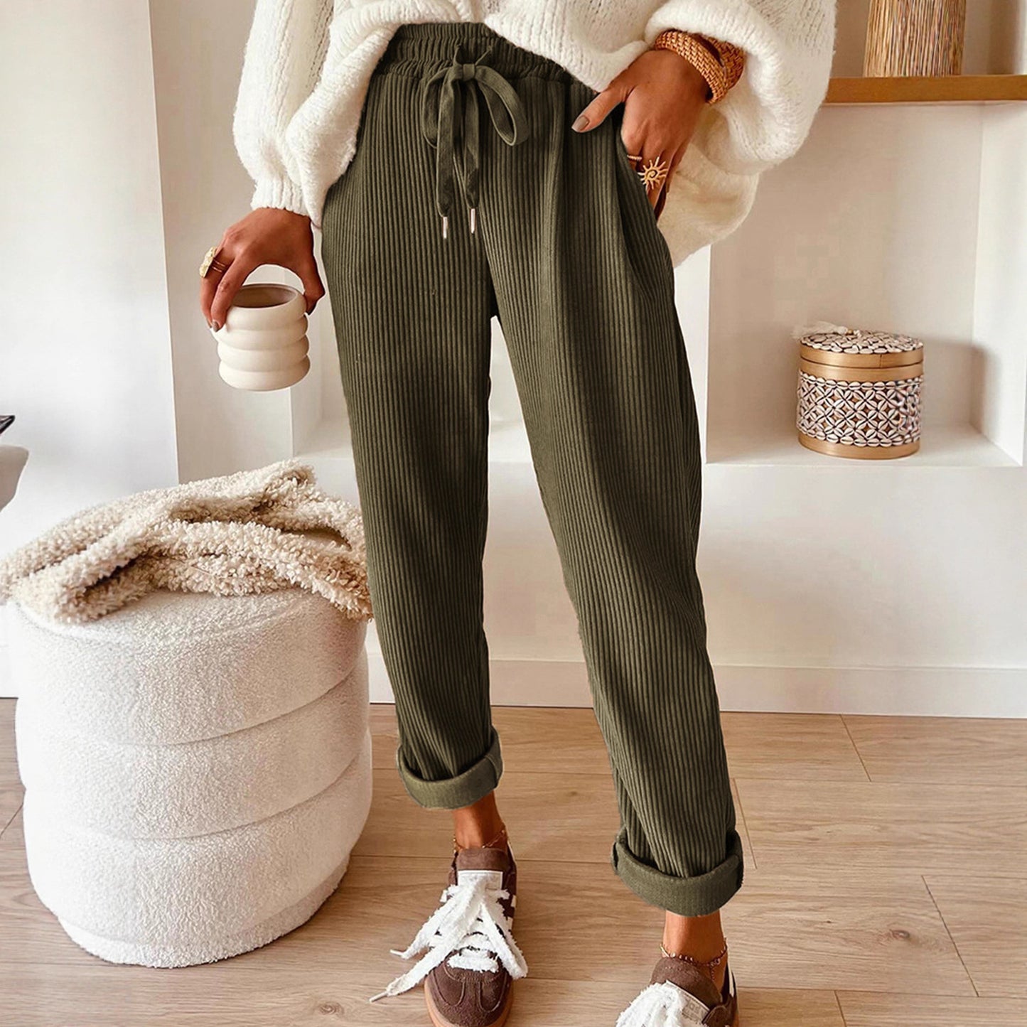 Women's Casual And Fashionable Solid-color Wide-leg Pants