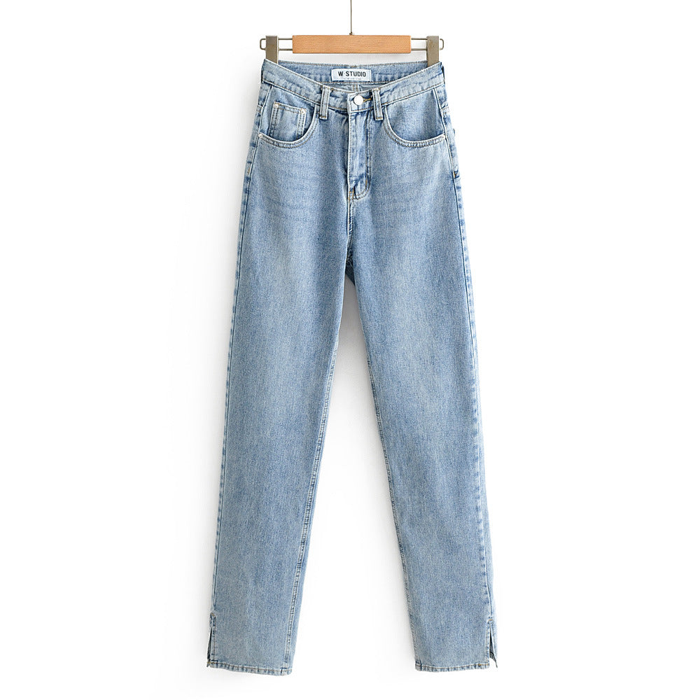 High waist floor split straight jeans