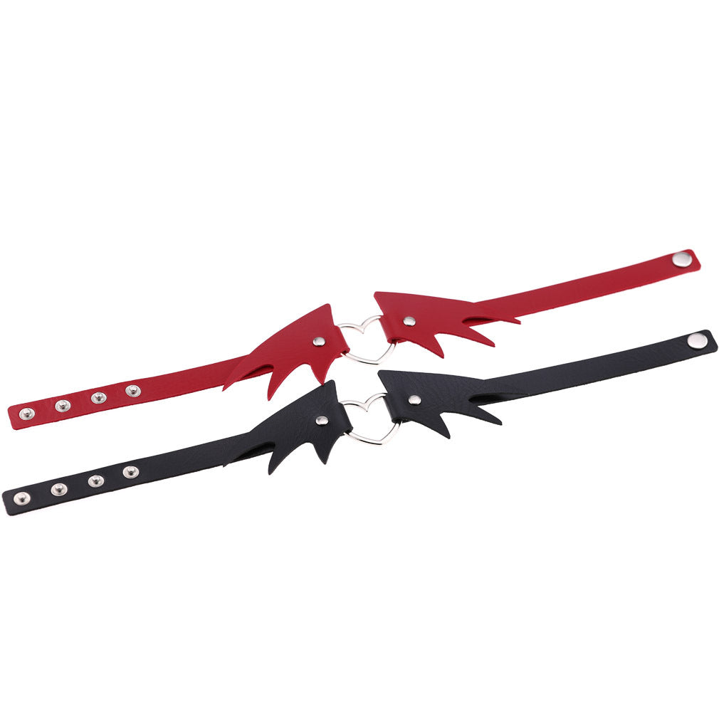 Punk style little devil PU leather collar bone collar