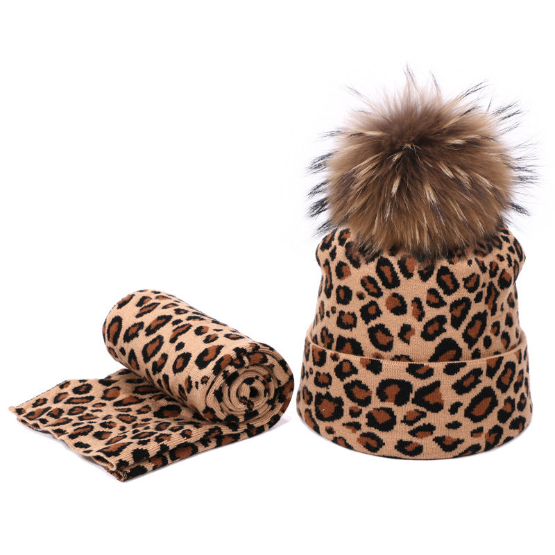 Leopard Spotted Knitted Woolen Hat And Scarf Set