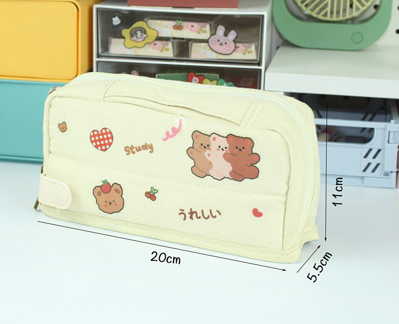 Canvas Large Capacity Pencil Bag Cute Girl