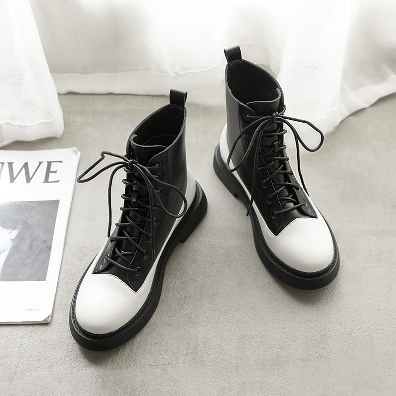 New All-match Color Matching Motorcycle Rider Short Boots