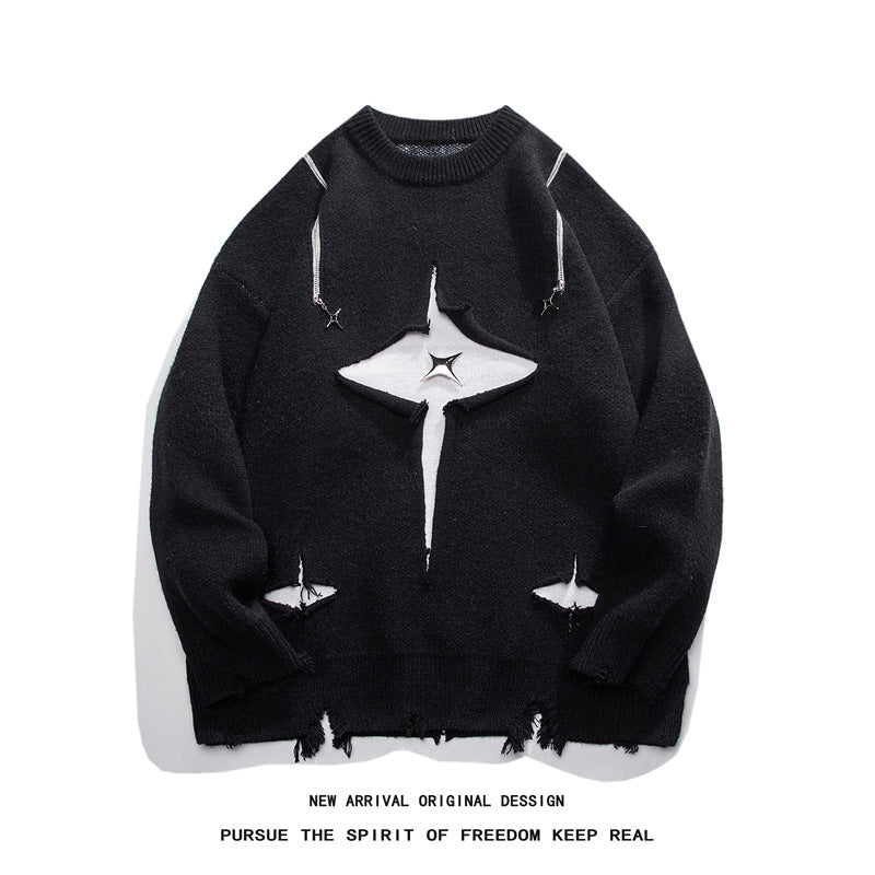 Round Neck Loose Chic Contrasting Design Sweater For Men