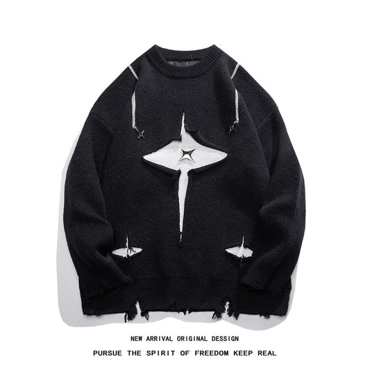 Round Neck Loose Chic Contrasting Design Sweater For Men
