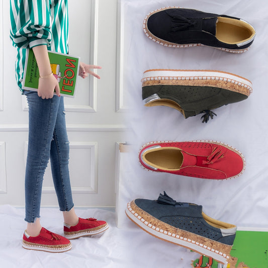 Color Matching Tassel Plus Size Round Head Flat Casual Shoes Female