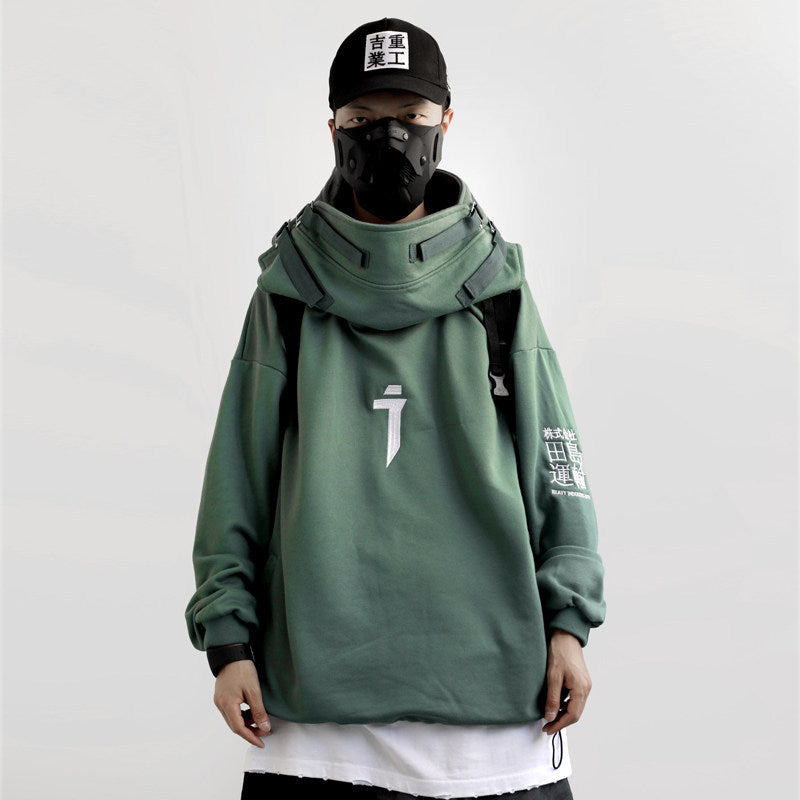 Loose Hip-hop High Neck Tooling Hooded Pullover Jacket