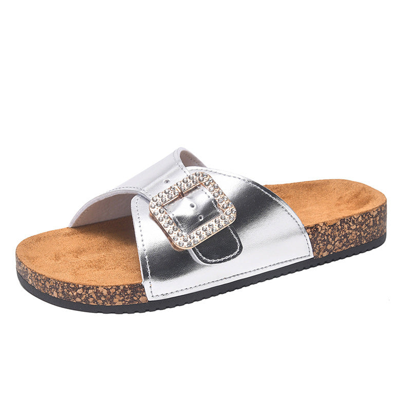 Summer New Retro Casual Belt Buckle Open Toe Slippers