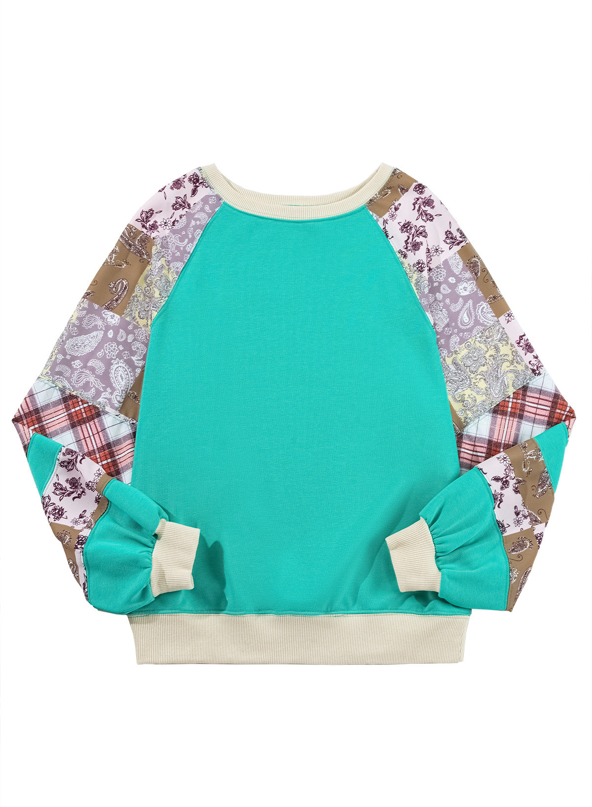 Blomstret Patchwork Løs Rundhalset Sweater Afslappet Løs