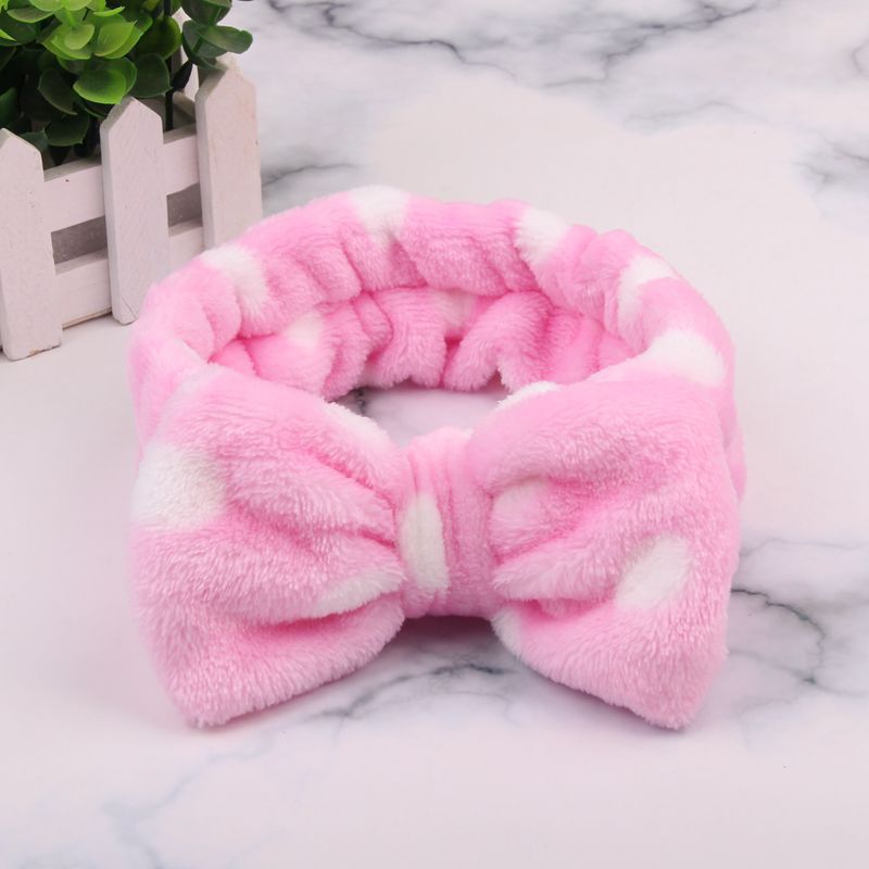 Coral Velvet Bow Polka Dot Face Wash Headband