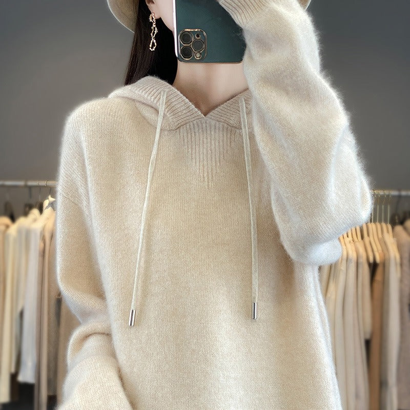 Stylish Womens Knitted Pullover With A Hood