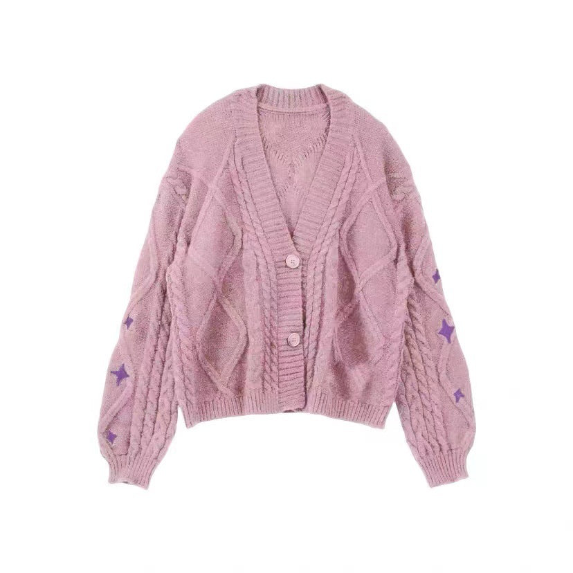 Sweater Cardigan Coat Embroidery Casual Knitting
